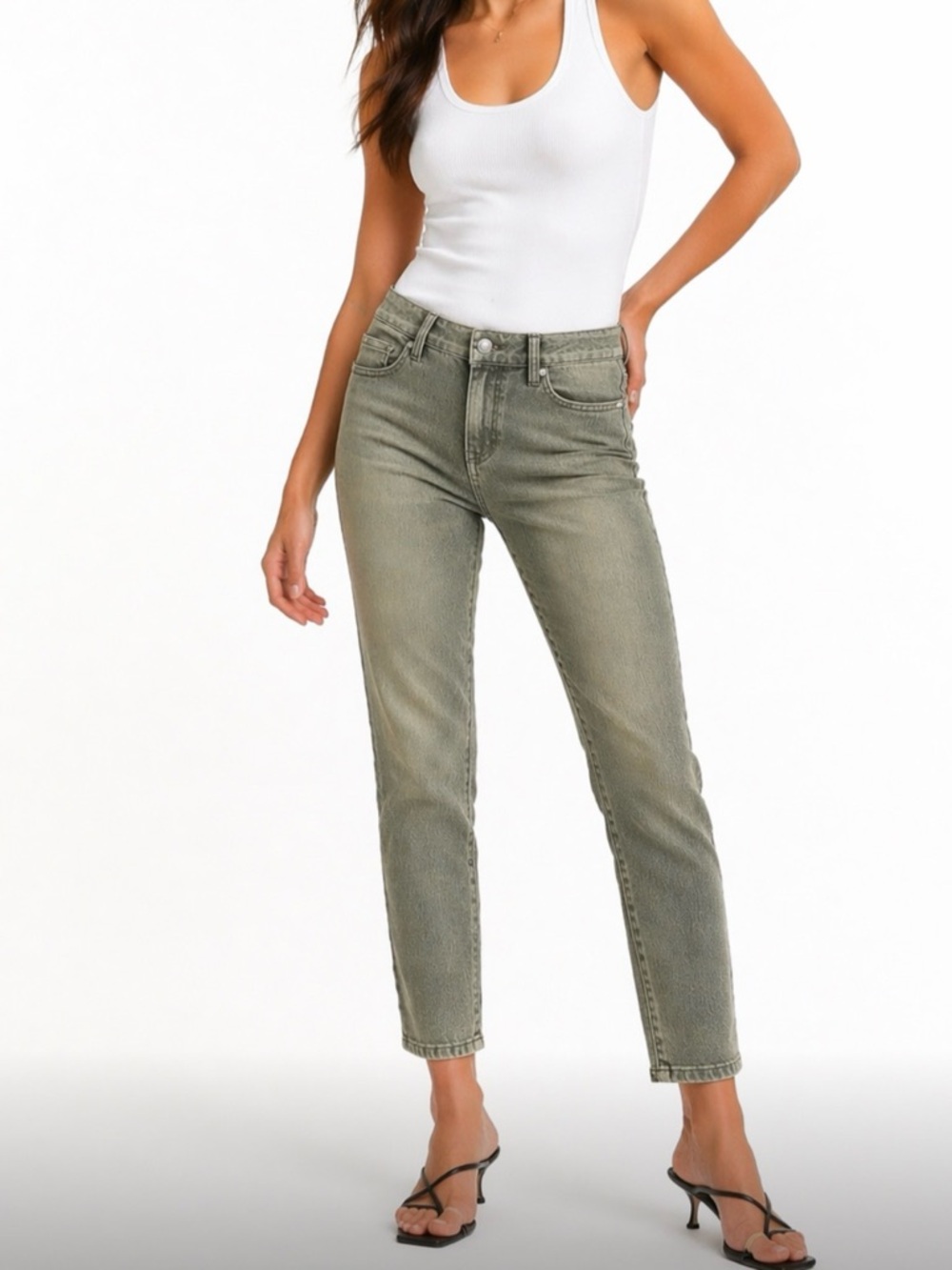 Straight Ankle Jeans Vintage Green Relaxed Skinny Safari Utility Military 2